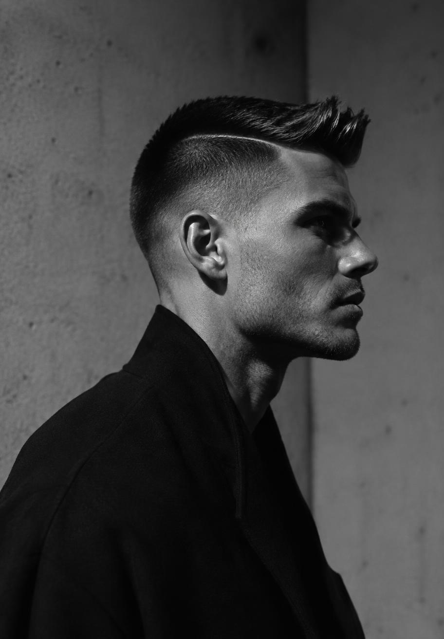 Profile portrait with a sharp modern haircut